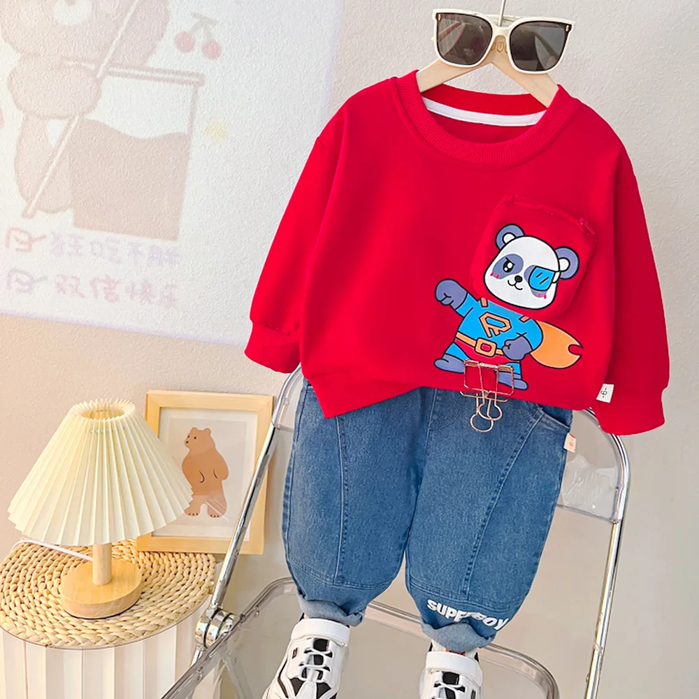 Toddler Boys Outfits 2024 Fall Baby Boy Clothes 1 To 5 Years Lovely Cartoon Long Sleeve Hoodies Tops and Pants Kids Tracksuits