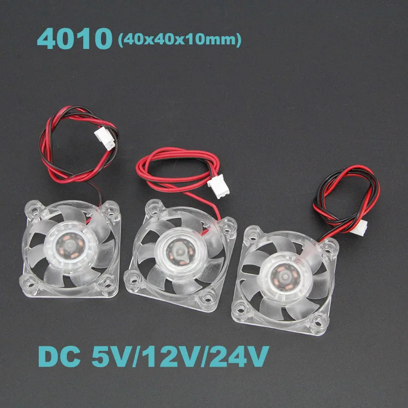 4010 40x40x10mm Hydraulic Bearing 2pin DC 5v 12v 24v Cooling Fan Transparent LED Iight Emitting