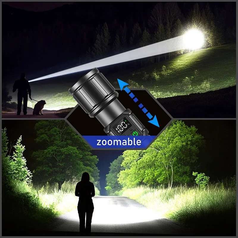 Super Powerful Flashlight Rechargeable Led Flashlight Magnetic Tactical Torch With Digital Display Camping Fishing Zoom Torch