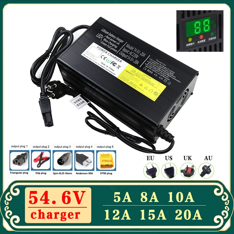 54.6V 5A 8A 10A 12A 15A 20A charger for 48V 5a 8a 10a 12a 15a 20a li-ion Battery charger for 48V 54.6v 13S Lithium Ebike battery