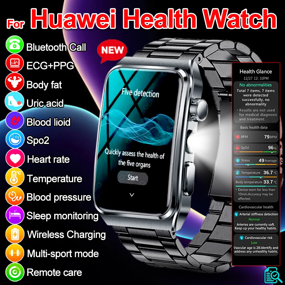 2026 New ECG+PPG Health Analysis Smart Watch Body Fat Uric Acid Blood Pressure Heart Rate Tracker Men Smartwatch For Android IOS