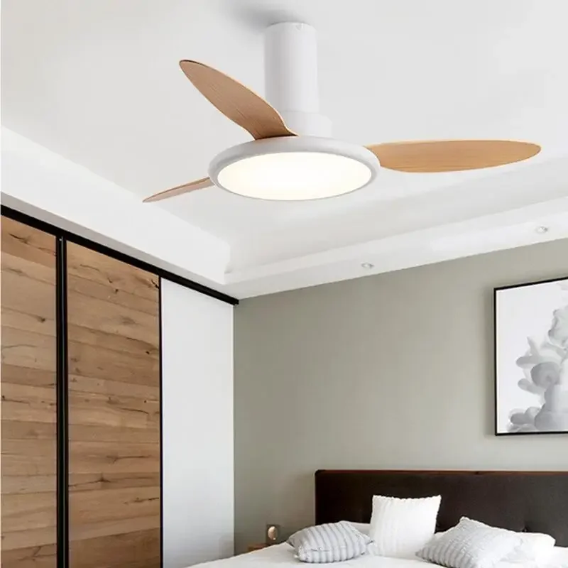 Nordic DC fan light 3 color ceiling fan light 52 inch restaurant simple ceiling ultra-thin low floor electric fan chandelier