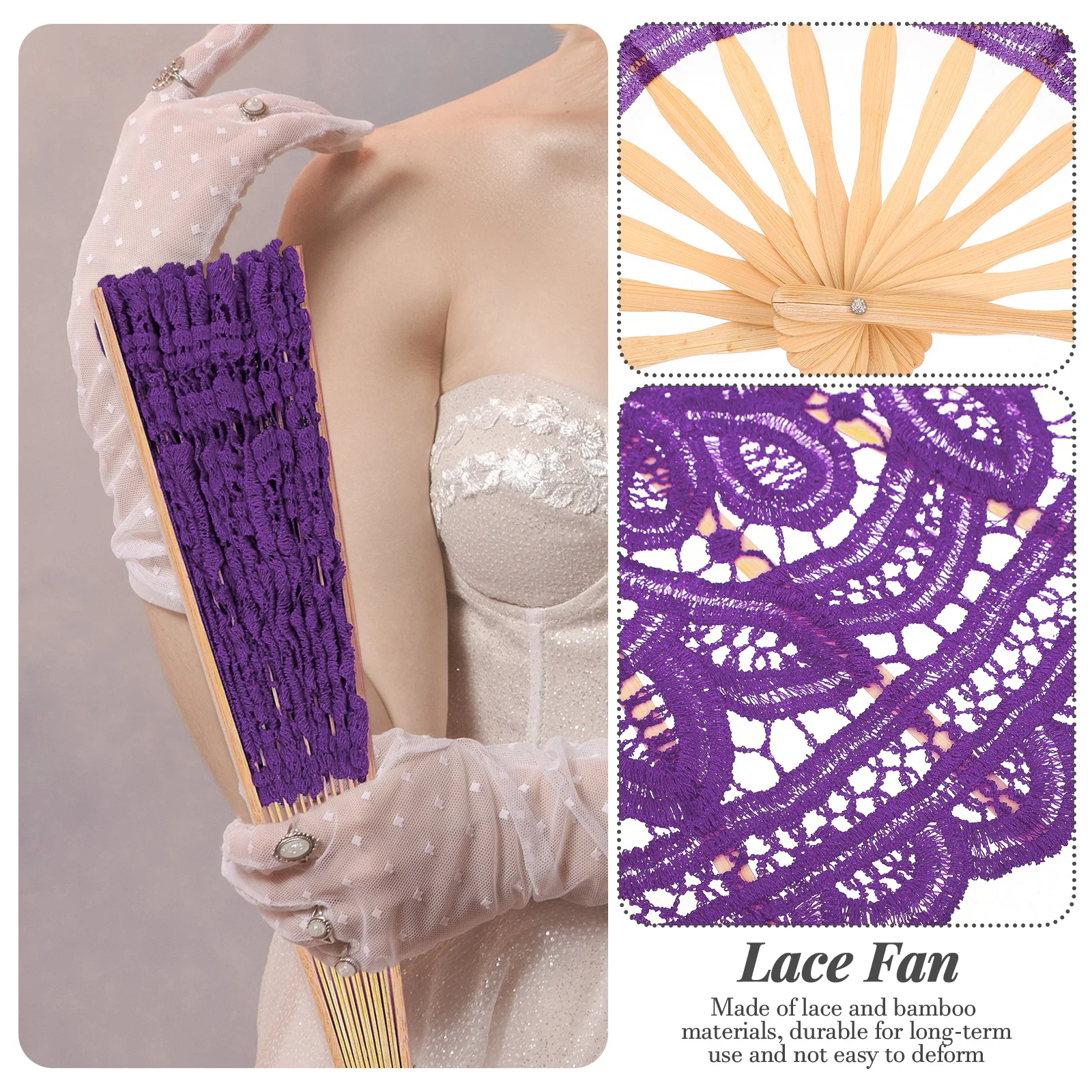 

Embroidered Bamboo Lace Folding Decorative Vintage European Hand Fan for Wedding Office Stage for Adults