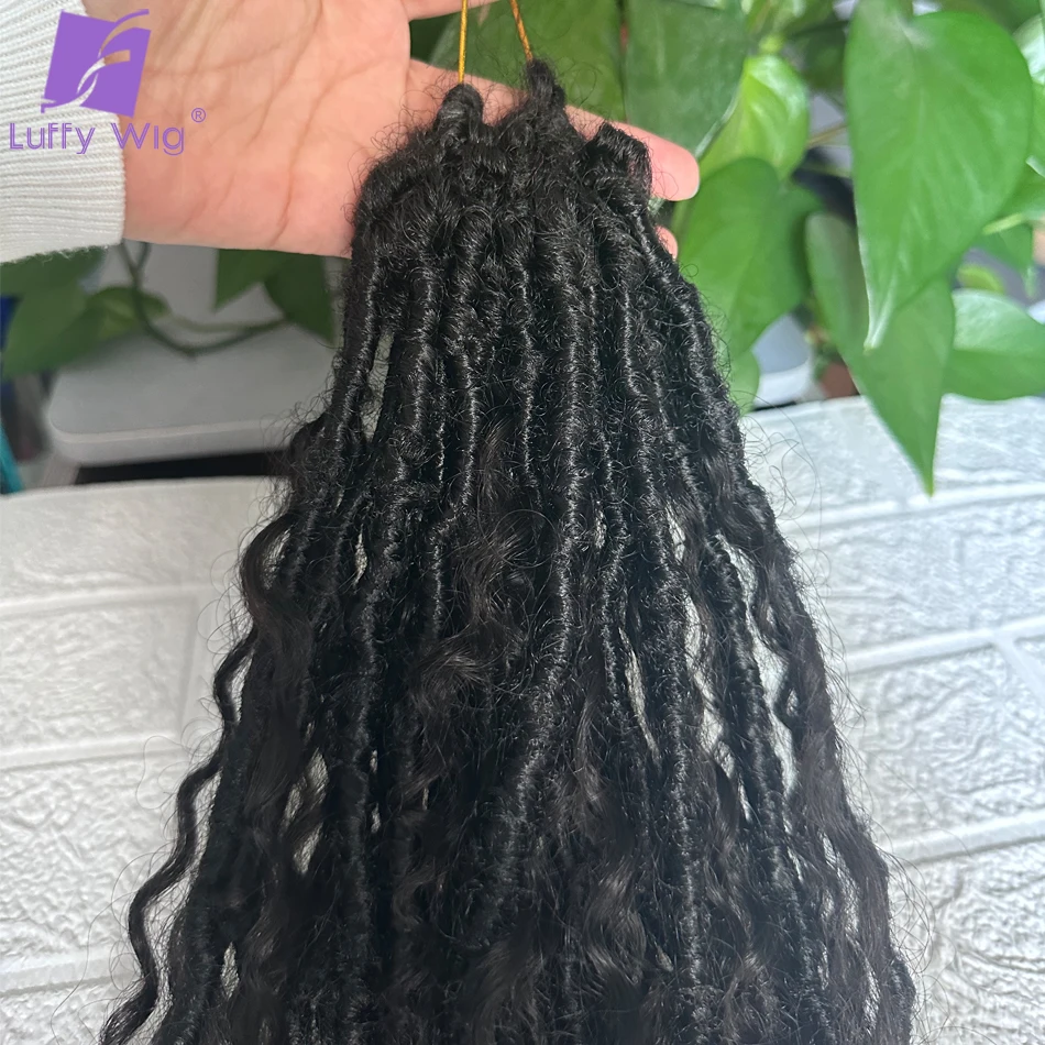 Vorgeschlungene gehäkelte Boho-Locs-Zöpfe mit Echthaar-Locken, Goddess Locs-Zöpfe, weiche Dreadlocks, lockiges Häkelhaar, 55,9 cm, 66 cm