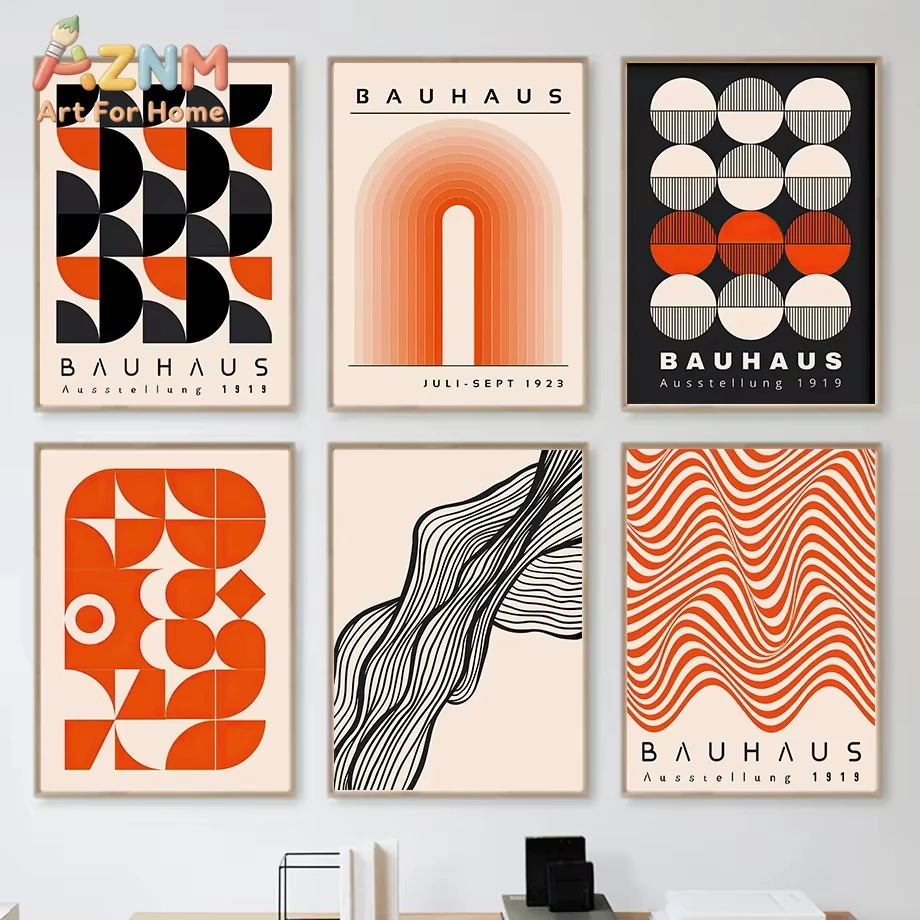 

1/6 шт. постеров на холсте в стиле Баухаус с геометрическими линиями и радугой, скандинавские абстрактные принты для декора современных отелей, баров и комнат