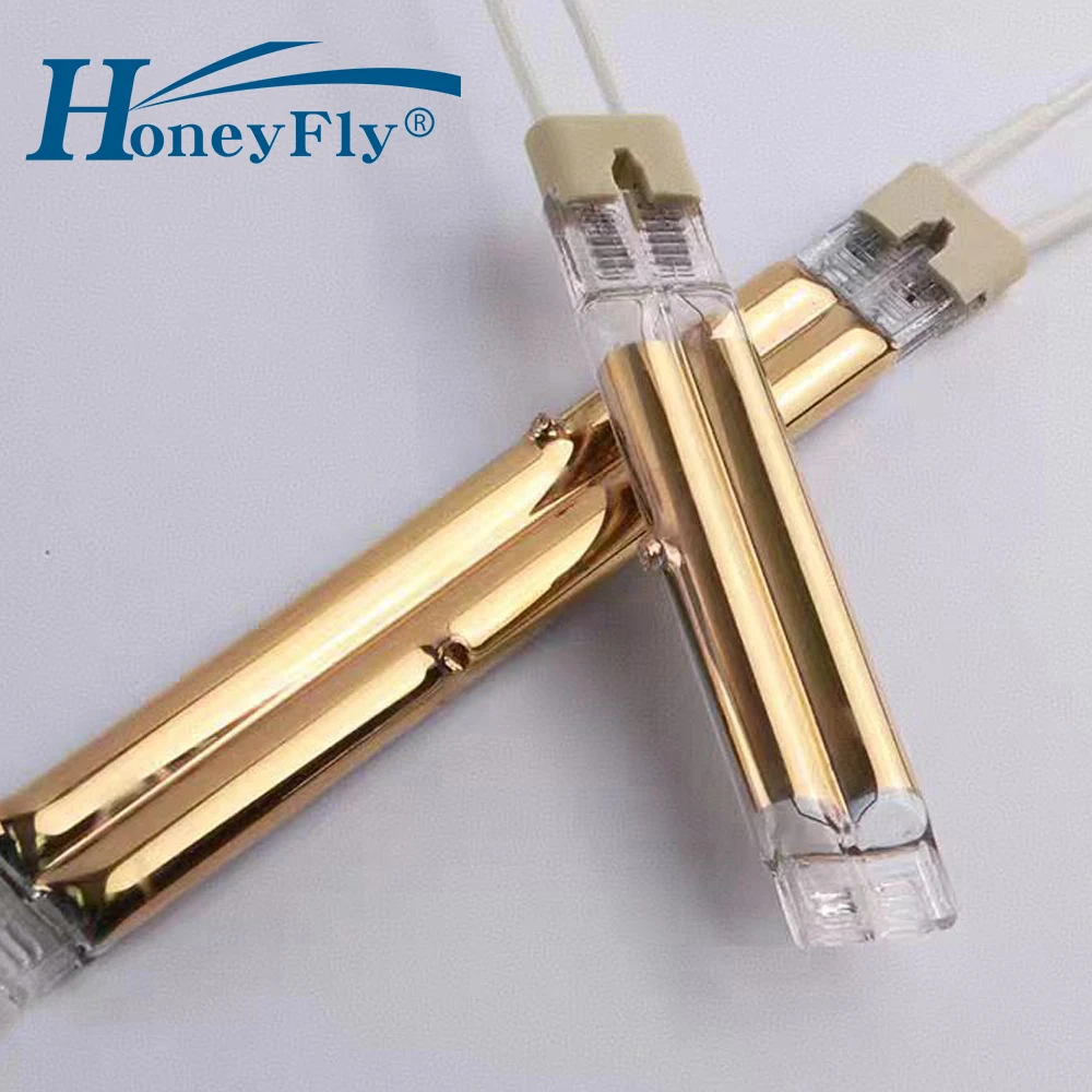 HoneyFly 10pcs Gold Half Coated IR Halogen Lamp 280mm 500W 220V Twin Tube Near Infrared Heater Blow Molding Machine Printing