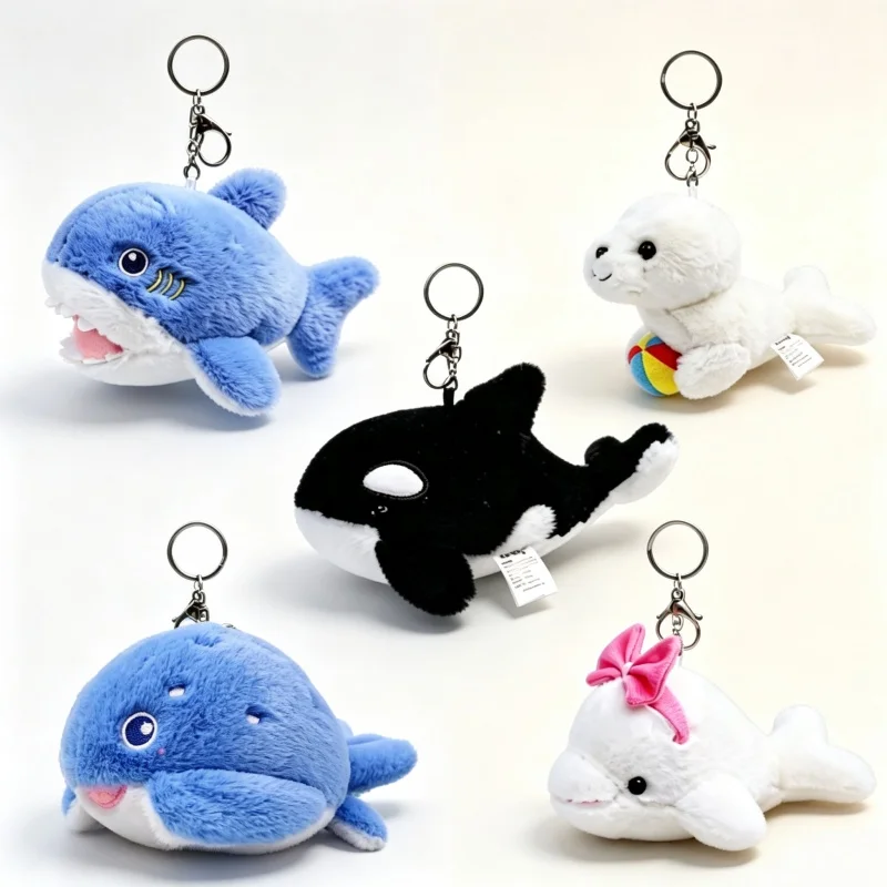 12CM Mini Marine Animal Plush Keyring Seal Shark Whale Beluga Keychain Pendant Doll Backpack Pendant Decor Kawaii Pendant Doll