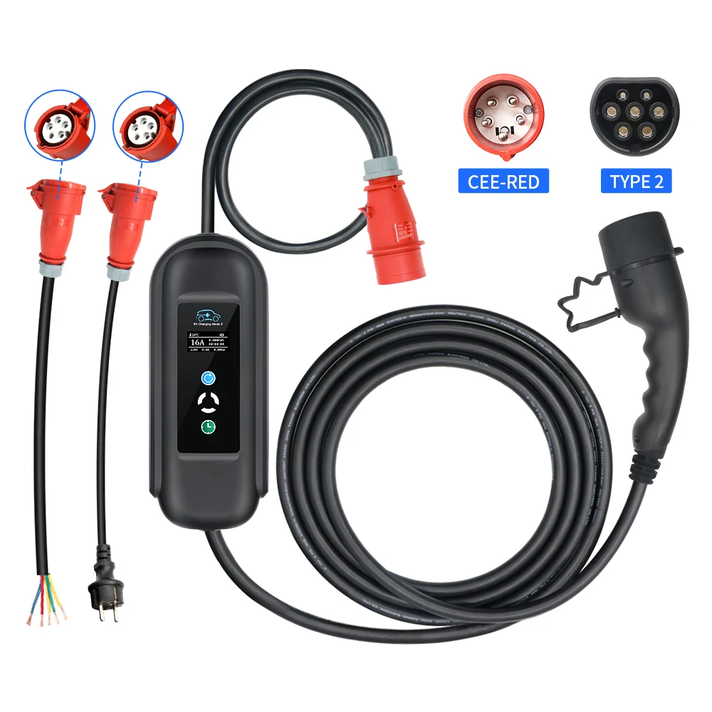 Kolanky Passen 16A 11KW Draagbare EV-oplader Type 2 Muurdoos Timer Opladen voor elektrische voertuigauto's EVSE Totale lengte 5M