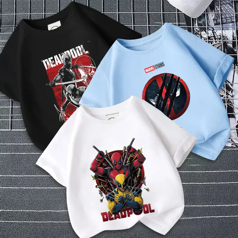

Детская футболка из чистого хлопка с принтом Marvel Collaboration Deadpool 3 and Wolverine, удобная футболка для родителей и детей