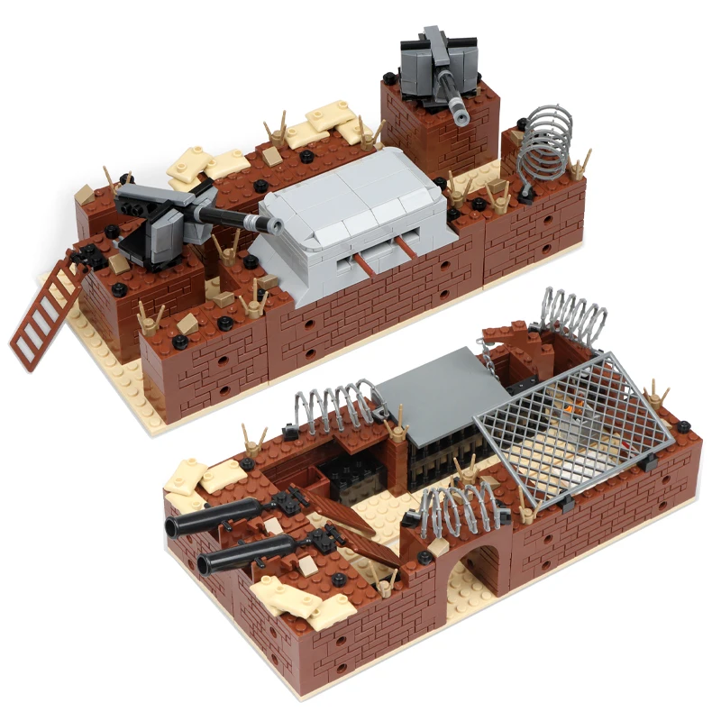 Hot WW2 Military Trench Bunker Defense Base Bunker Model Building Kits Mini Army Weapon Supplies Guns Bricks Sets Toy Gifts