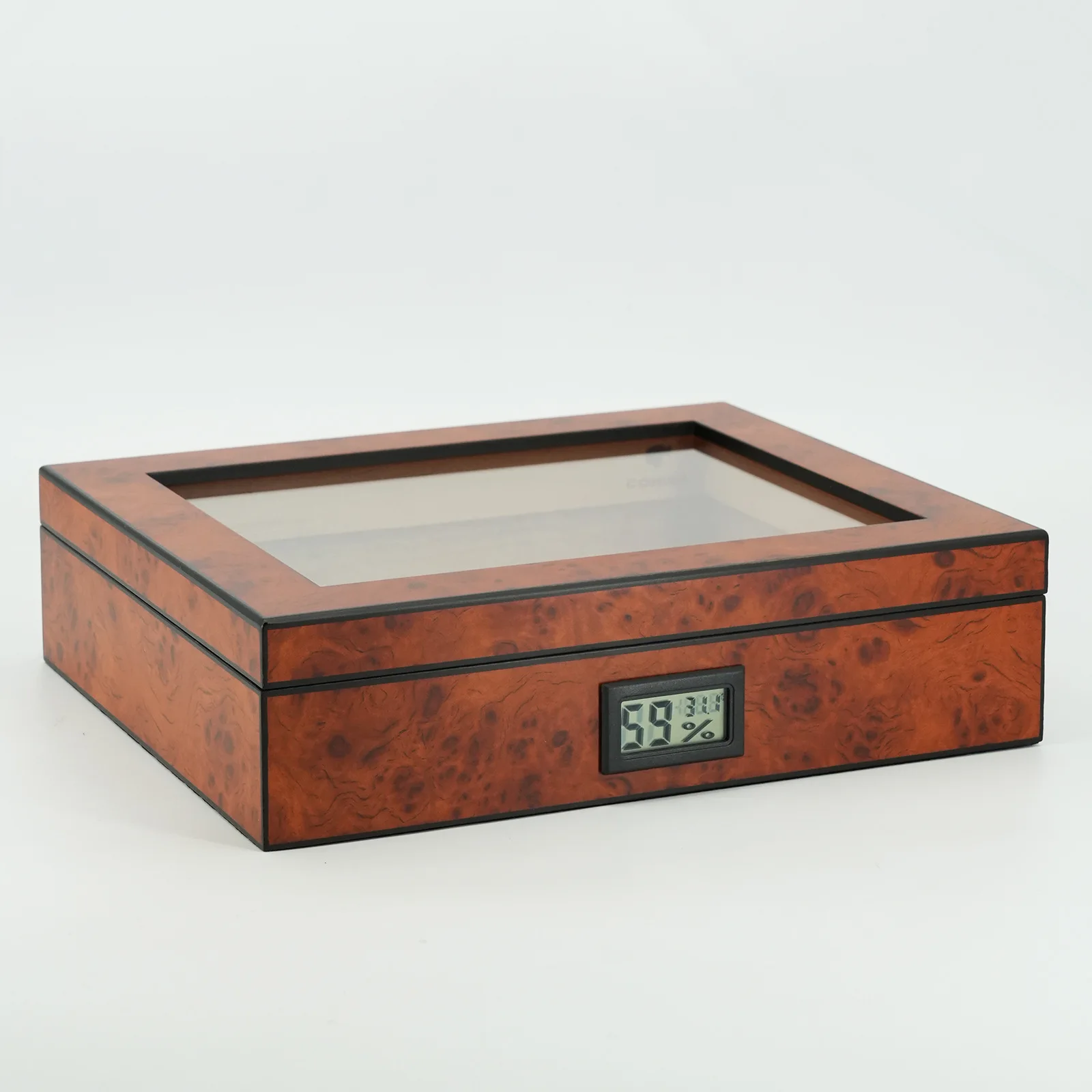 Humidor de cedro español de 45 cigarros - Caja estilo Cuba con tapa de cristal y humidificador e higrómetro