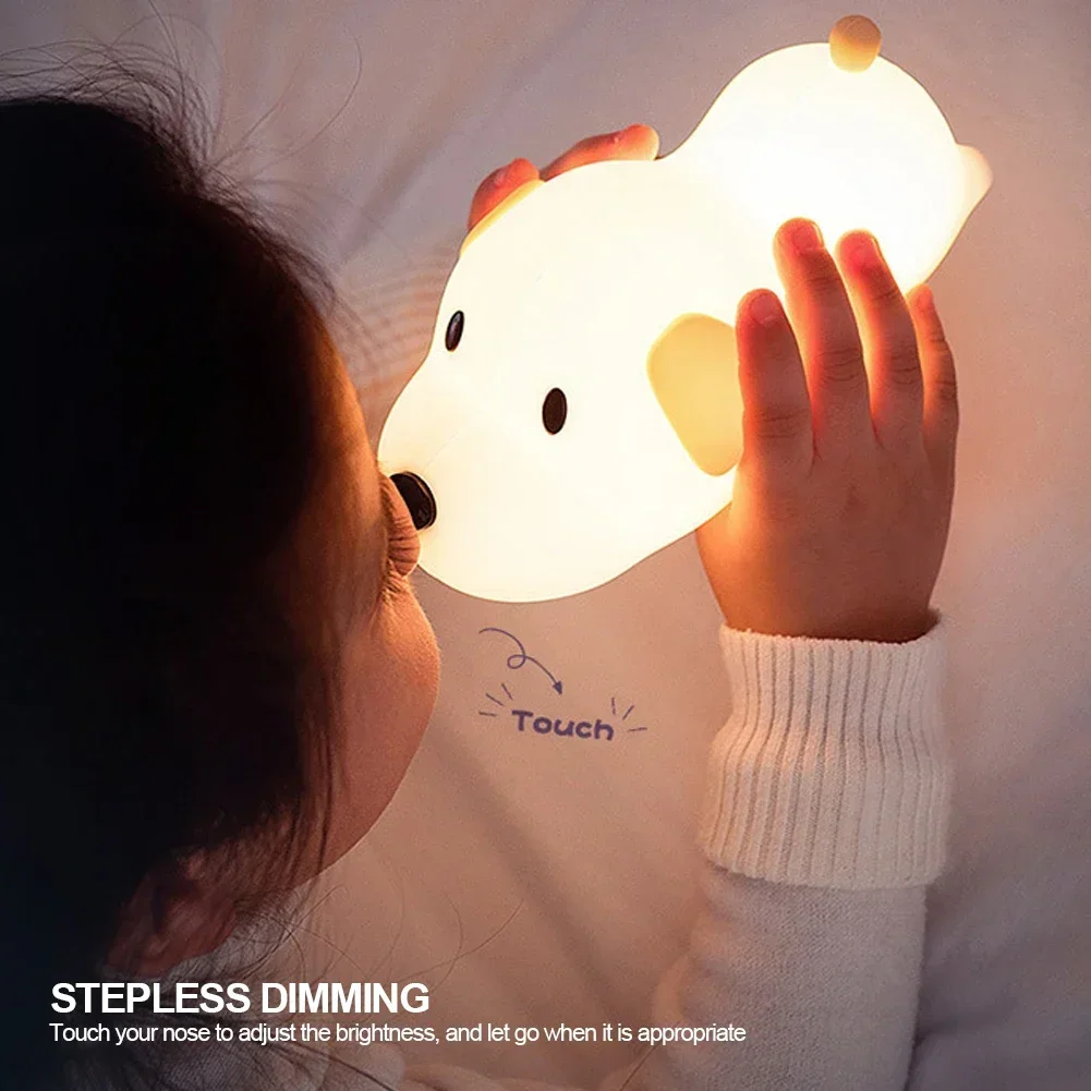 Lámpara de silicona con sensor táctil para niños, luz nocturna de ambiente regulable, bonito cachorro, perro, regalo de vacaciones, dormitorio para