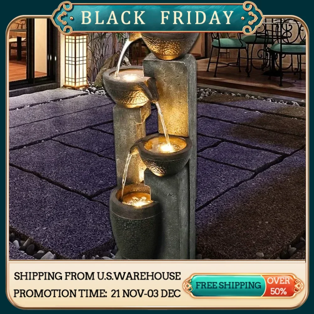 

4-story outdoor garden fountain decoration, garden resin fountain, floor terrace, deck, porch, backyard, and home art decoration