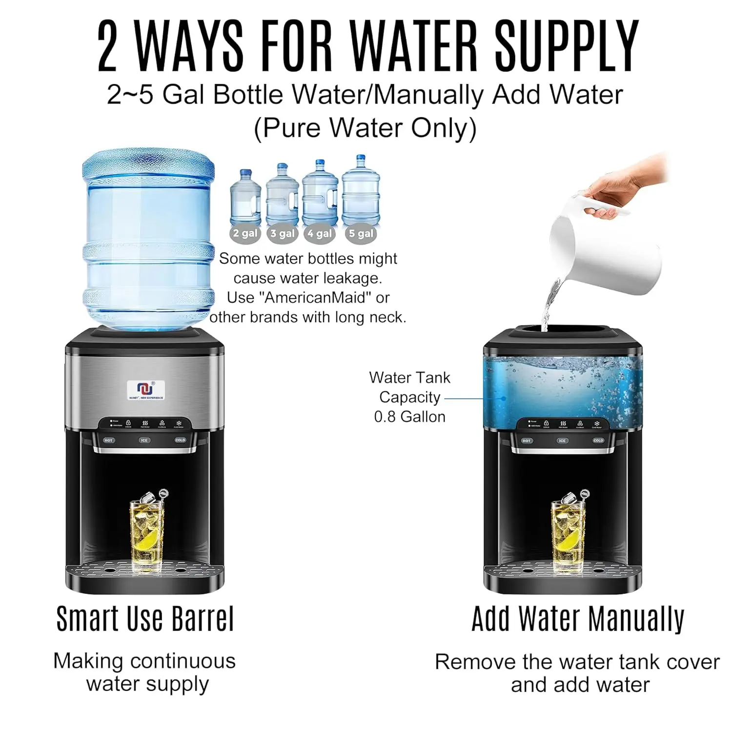 Дозатор воды, 44 фунта льда ежедневная верхняя загрузка дозатор воды 5 галлонов W. 4 фунта, 3 в 1, портативный водяной охладитель, встроенный льдогенератор