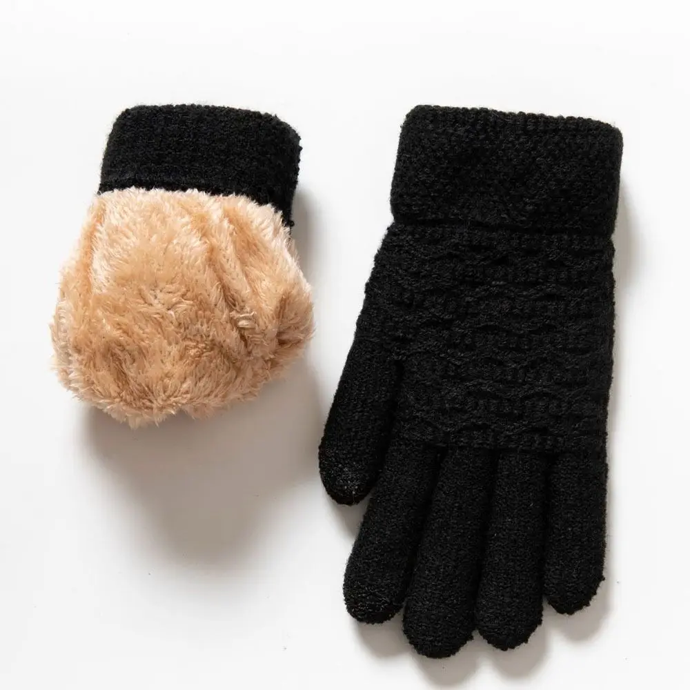 Double Layer Knitted Gloves Lamb Velvet Lamb Velvet Lining Driving Gloves Thickened Ski Riding Gloves Warm Gloves