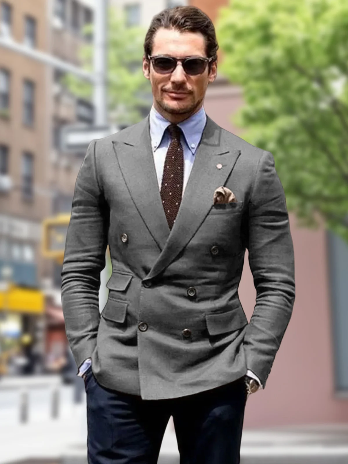 

Daily Summer Linen Suit for Men Double Breasted Peaked Lapel Slim Fit Blazer Masculino Casual costumes tendances traje de hombre