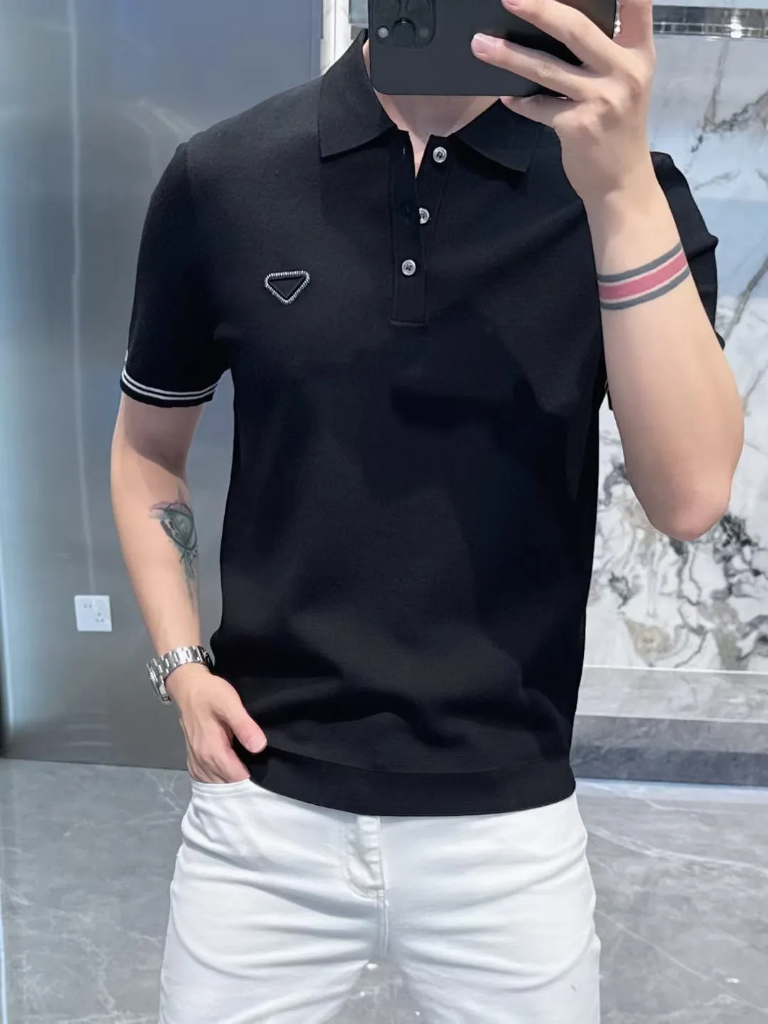 

High-End Men's Knitted ort-Sve irt Casual Faion f Sve Sweater Turn-down Collar Base irt Summer Regular Fit