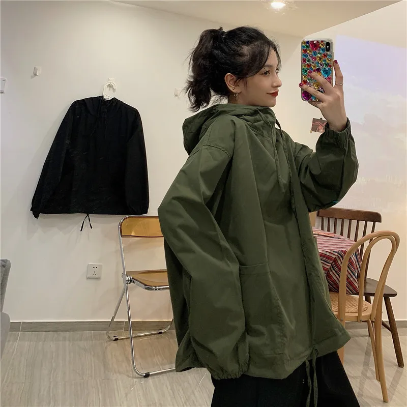 سويت شيرت نسائي فضفاض غير رسمي معطف على الطراز الياباني