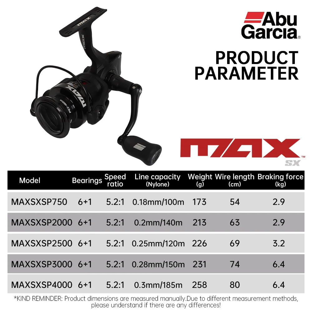 Abu Garcia 2024 Original New Max Sx Spinning Fishing Reel Gear Ratio 5.2:1 6+1BB Max Drag 2.9-6.4KG RocketLine Management System