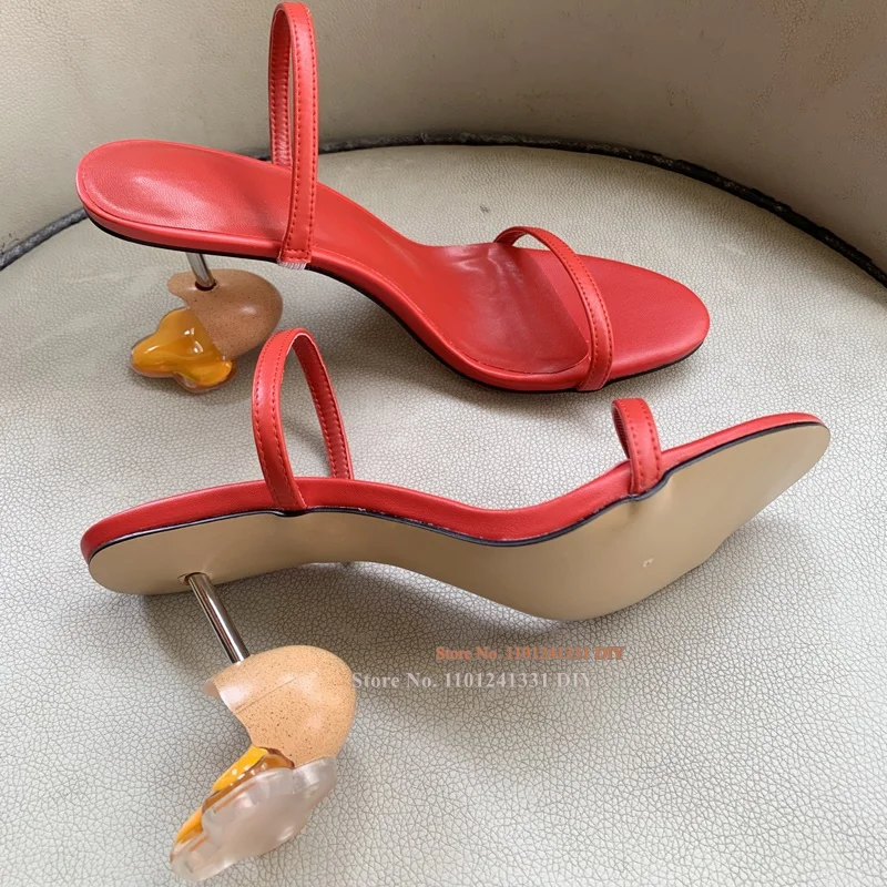 Skórzane sandały na wysokim obcasie Broken Egg w kolorze białym Naturalne damskie szpilki na cienkim obcasie Letnie buty imprezowe