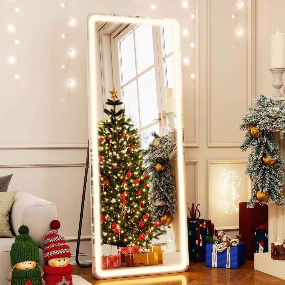 

26x68 Inch Full-length Mirror with Light, LED Illuminated Floor-stand, Hanging Mirror with Stand, Full-length Dressing Mirror