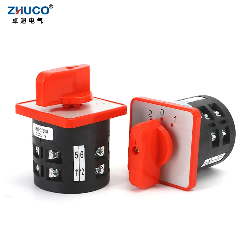 ZHUCO LW6D-2/B184 5A 3 Position 2-0-1 Red Panel Adjustable Transfer Electrical Rotary Universal Changeover Cam Switch