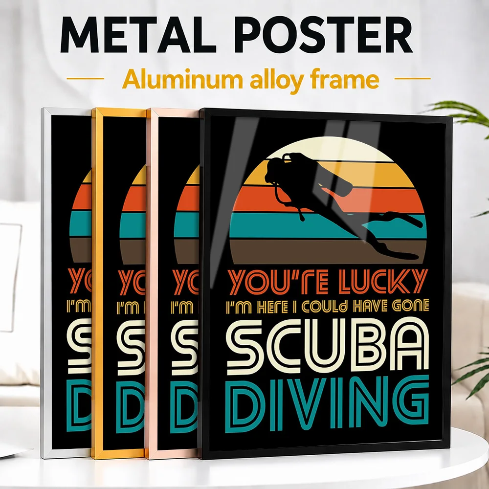 Scuba Diving Diver Framed Aluminum Metal Poster Customized Photo Scenic Marine Style Wall Art For Bathroom Ideal Birthday Gift