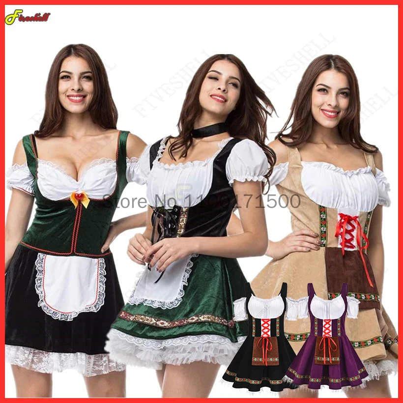 

Women's Oktoberfest Maid Halloween Cosplay Costume German Traditional Festival Strapless Splicing Waiter Dress Beer Girl Costume