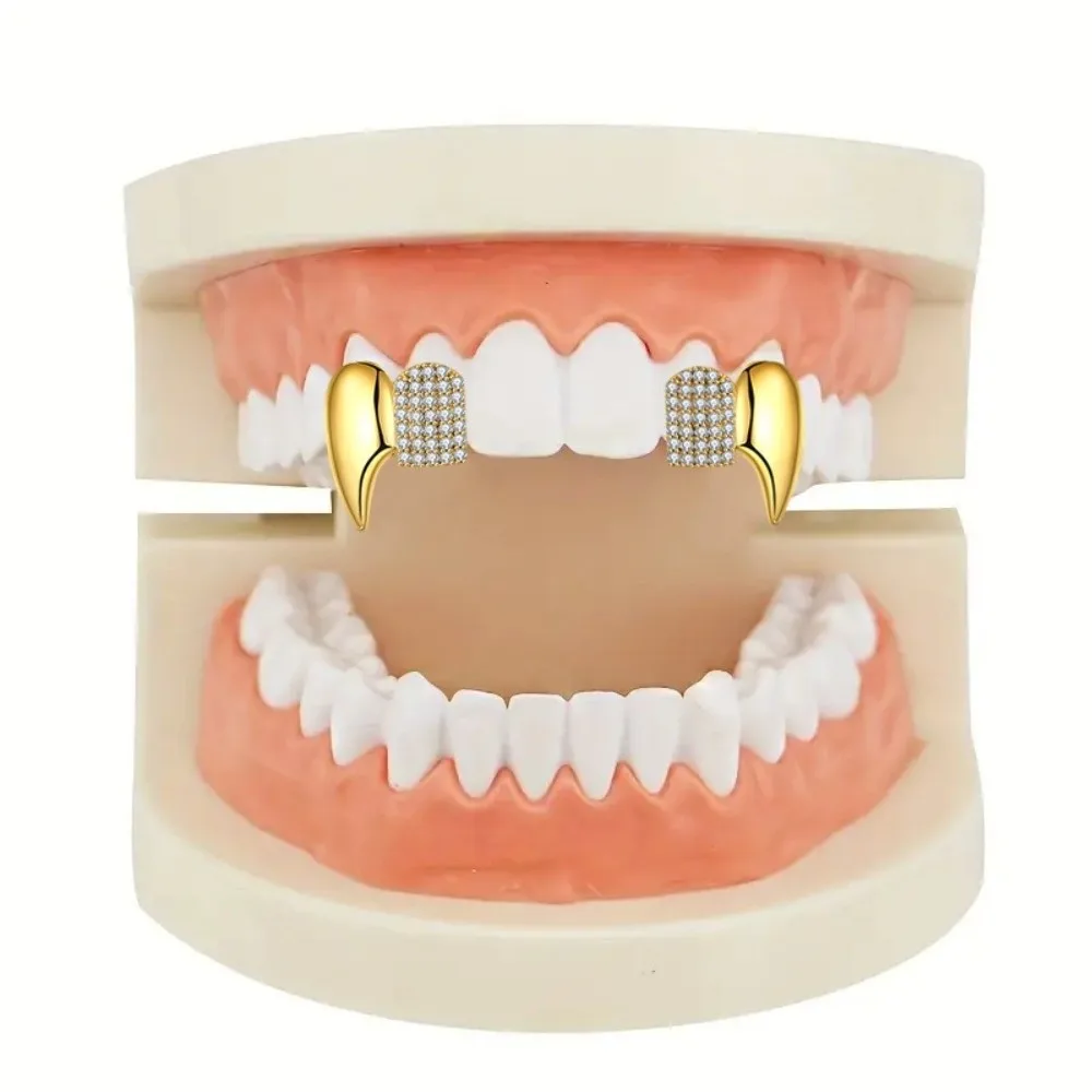 Trendy Glossy Finish Halloween Fashion Dental Set Anti Slip Shiny Teeth Grillz Caps Gold Copper Teeth Jewelry Rapper