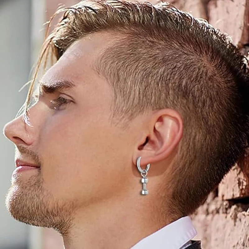 الدمبل هوب أقراط للرجال النساء الفضة الفولاذ المقاوم للصدأ Kpop العصرية الشرير القوطي الحديد استرخى أقراط لهدايا صديقها #4