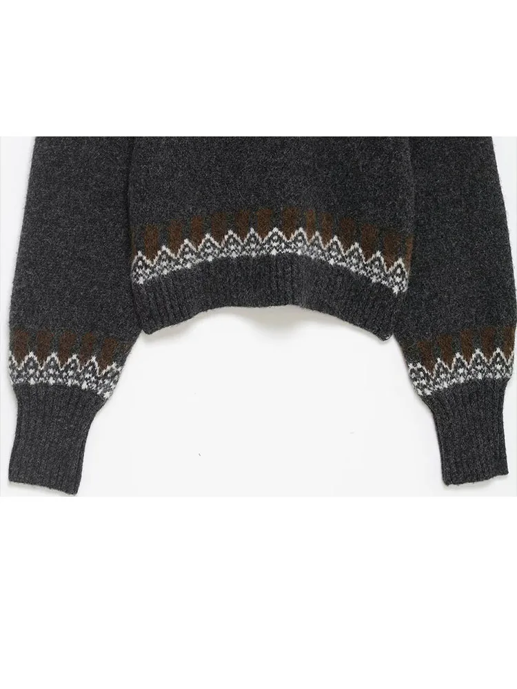 HH Mulheres Inverno Nova Moda Versátil Crew Neck Jacquard Malha Pulôver Top Feminino High Street Casual Quente Camisola de Manga Longa