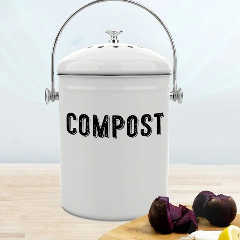 Food Waste Collection Compost Bin, Kitchen Trash Can Sealed Odorless Metal Rust-Proof Trash Can