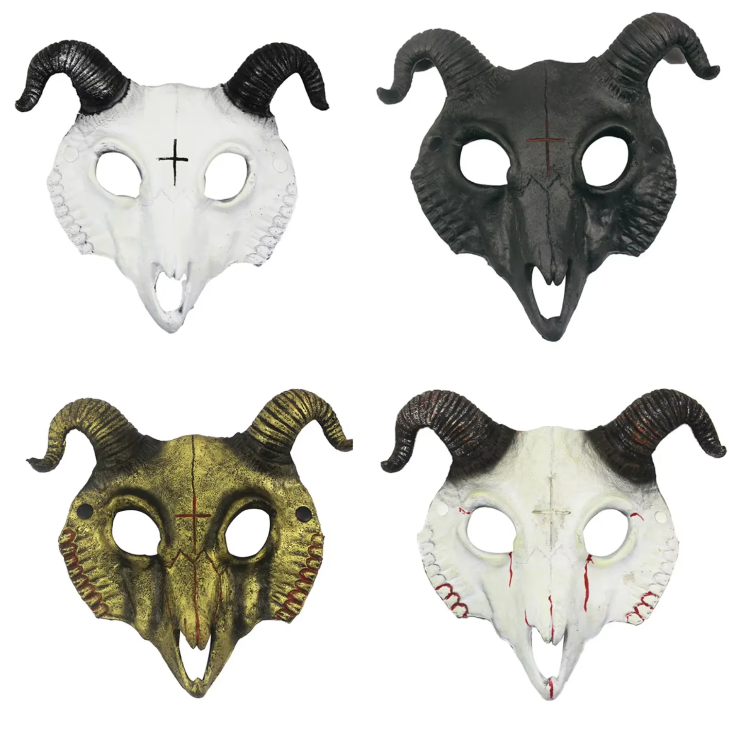 

Halloween PU 3D Sheep Goat Bone Skeleton Mask Headgear Head&Face Cover Cosplay Costume Prop