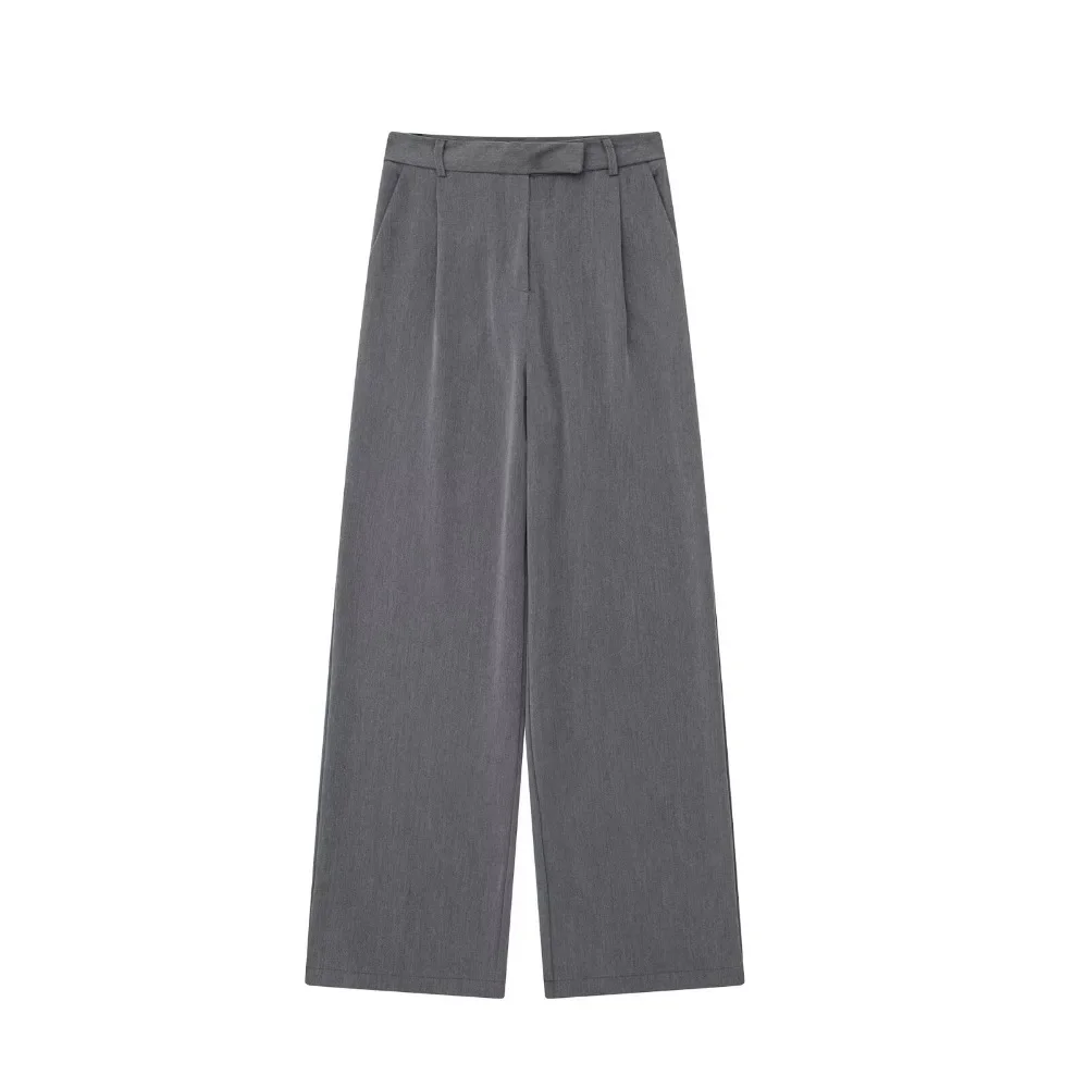 

2025 Fashion Summer New Office Trousers Women's Pants Beige Grey Black Wide Leg Pants Women High Waist Baggy Pants Woman