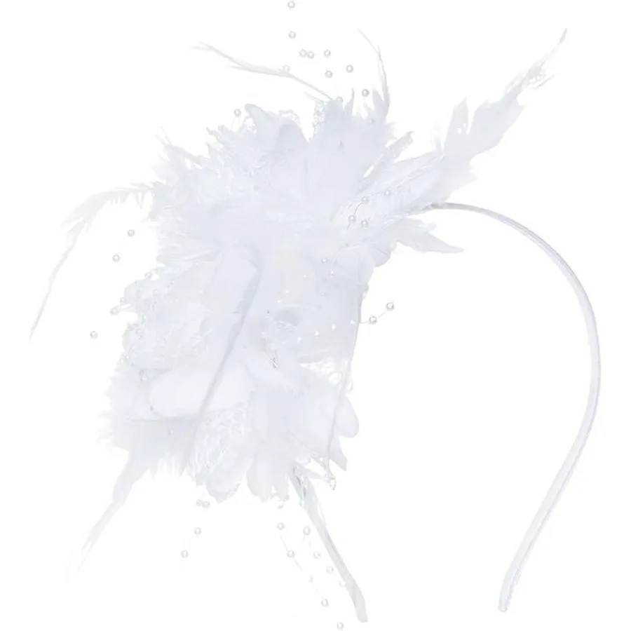

HIWIND Fascinators Hat Women Tea Party Headband Feather Pearl Flower Headband for Wedding Cocktail