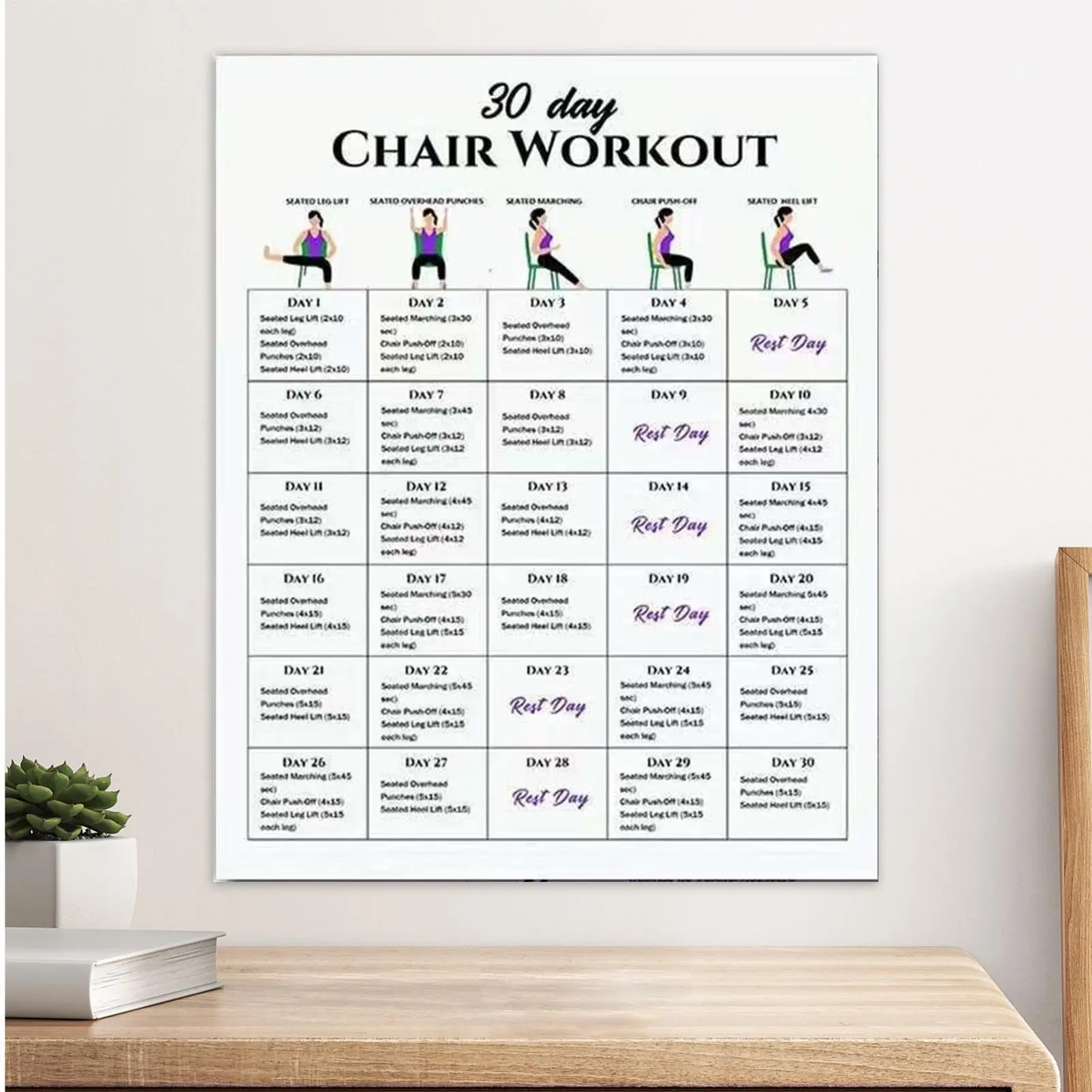 كرسي يوجا لكبار السن 30 يومًا 6 قطع لوازم التدريبات ملصق يوجا للسفر الصباحي والعمل والأصدقاء والعائلة والرياضة #5