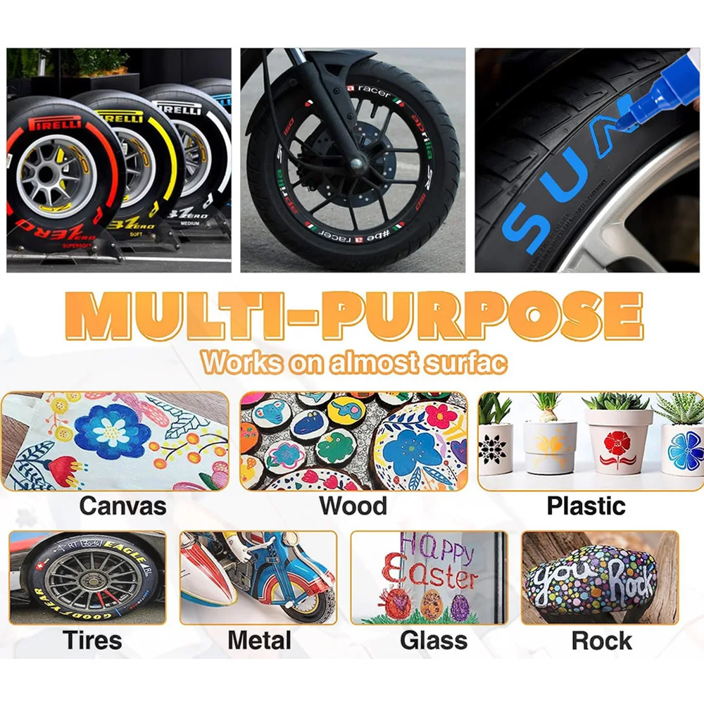 8 Colors Car Scratch Repair Paint Pen Quick Dry Touch Up Paint Repair Pen Waterproof Wheel Tyre Marker Auto Paint Marker Pens