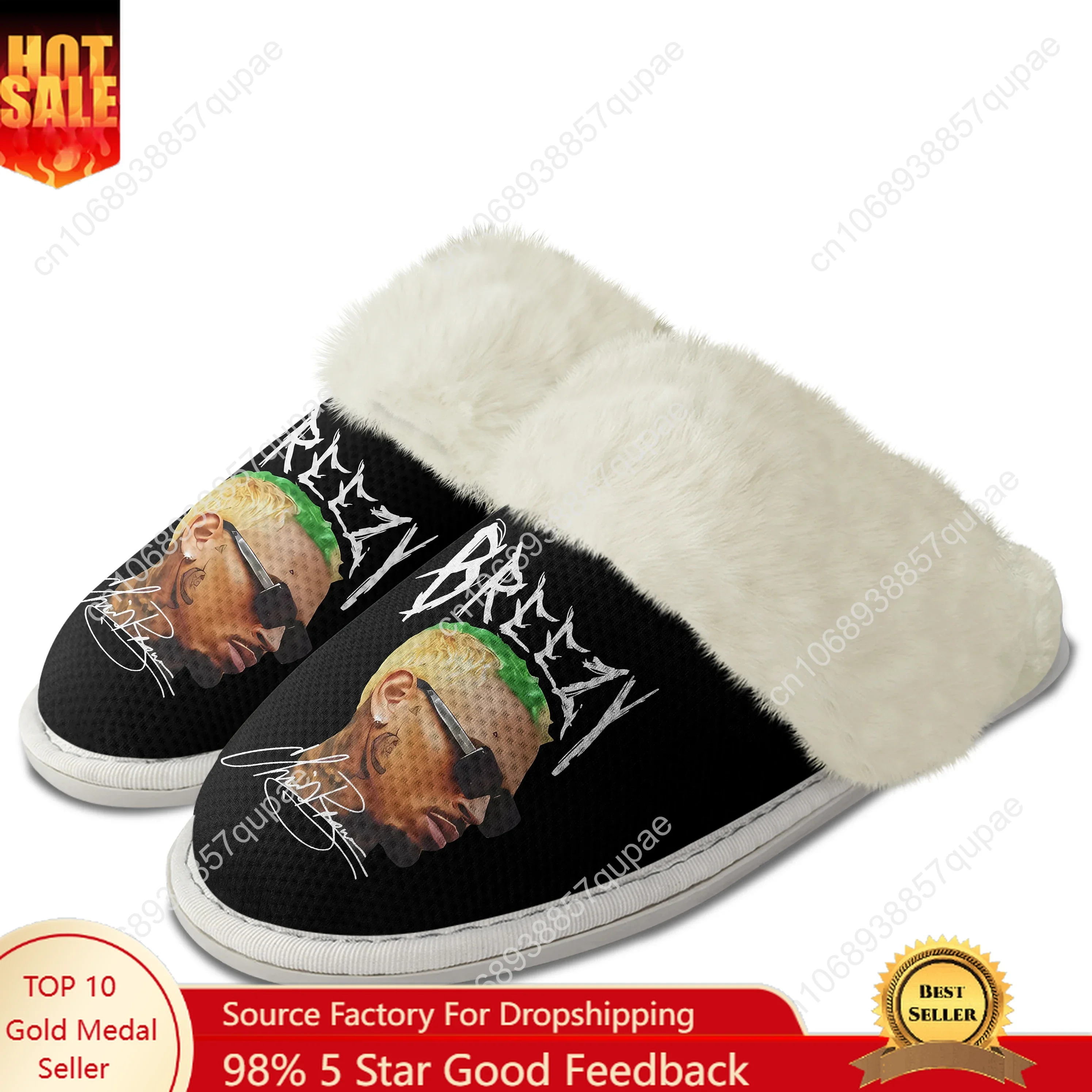 

Chris Brown Plush Slippers Keep Warm Shoes Hip Hop Rapper Mens Womens Home Cotton Bedroom Customized Thermal Lightweight Slipper