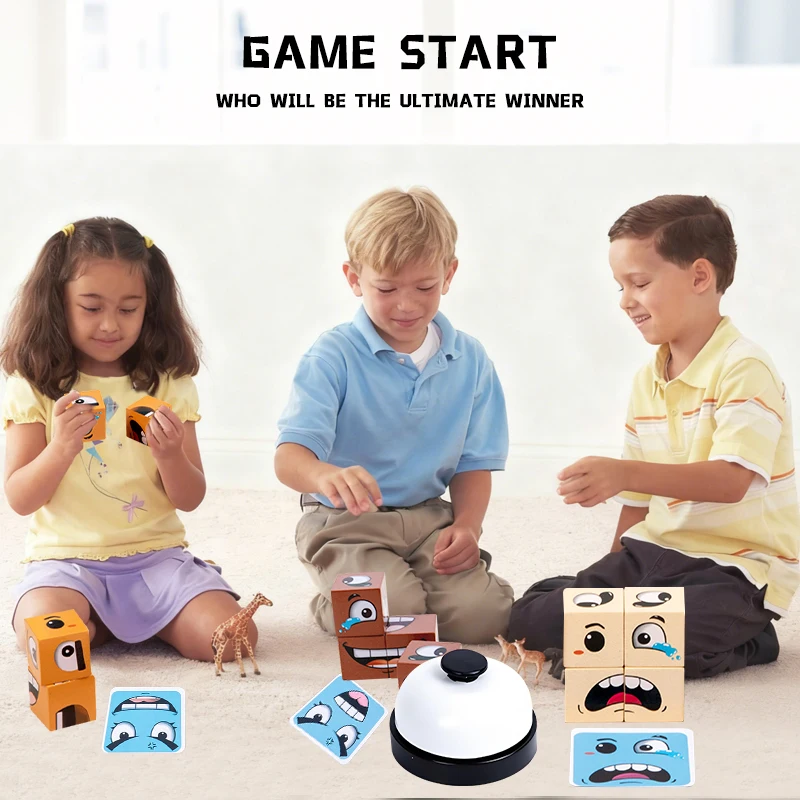 종소리가 나는 나무로 만든 표정 변화 마술 큐브 게임, 표정 퍼즐 블록 게임