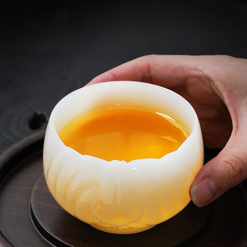 Buddha Hand Cup Jade Porcelain Master Cup White Ceramic Large Tea Cup for Men Kung Fu Tea Single Cup