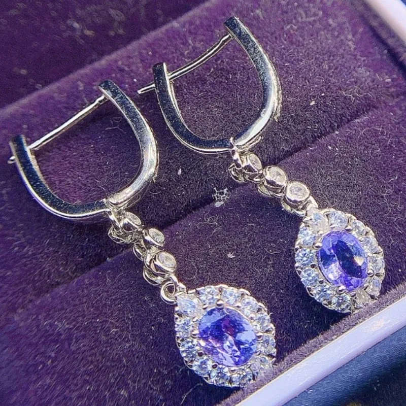 925 Silver earring for Daily Wear 4mm*6mm Natural Tanzanite Ring with 3 Layers 18K Gold Plating