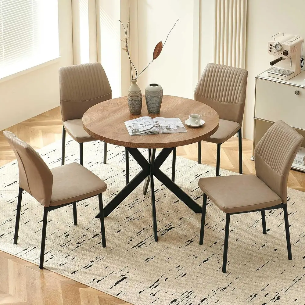 

Обеденный набор из 4 предметов: деревянный кухонный стол 37 дюймов с 4 бежевыми стульями с мягкой обивкой для небольших помещений