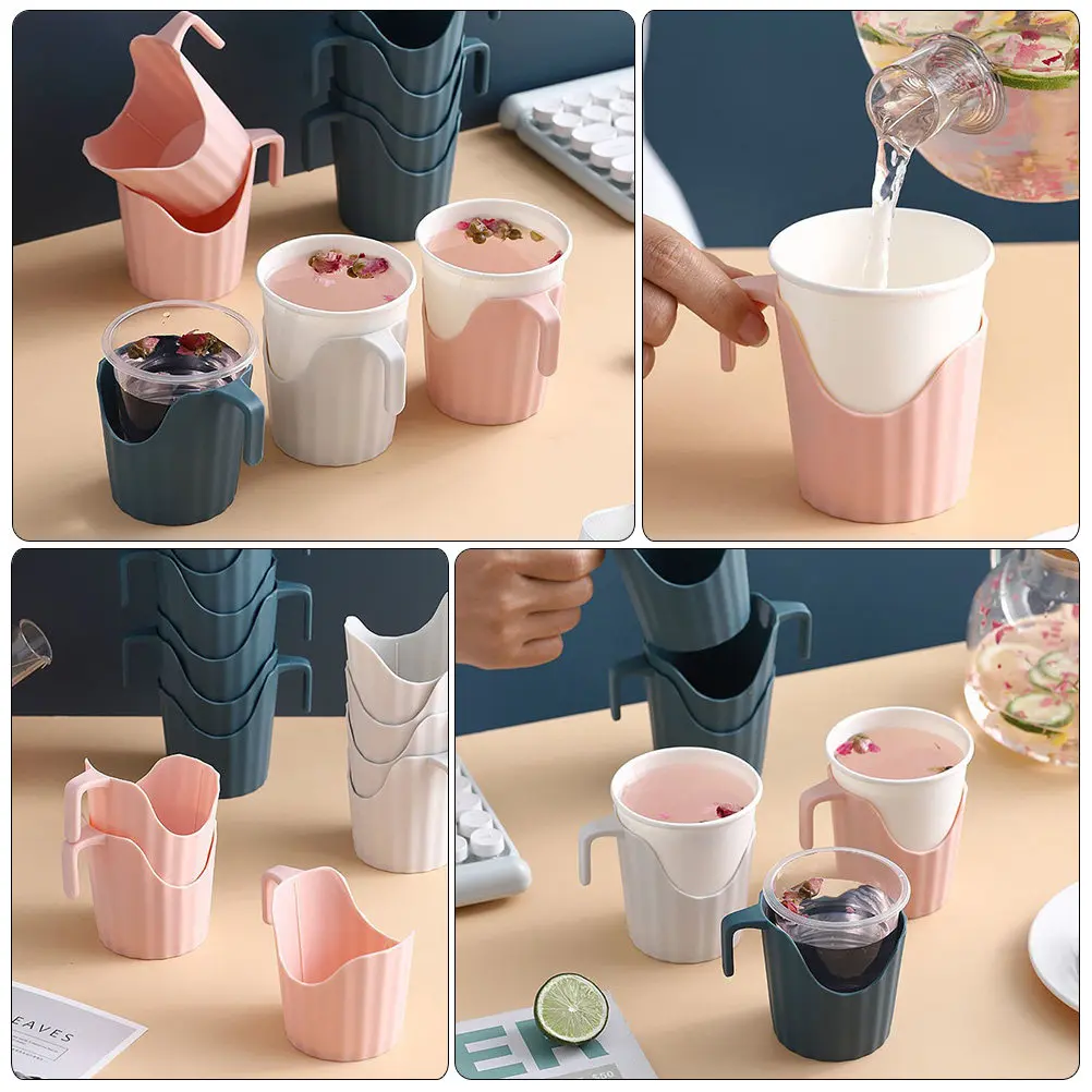 

6Pcs Anti-Scalding Paper Cup Holder Premium Plastic Disposable Cups Holder Coffee Office Party Use Coffee Cup Sleeve