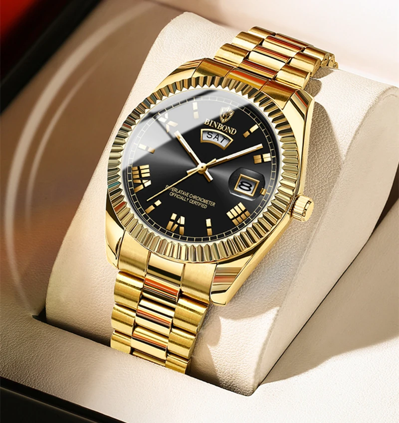 

BINBOND 0733 Mens Business Sports Quartz Watch Classic Waterproof Luminous Calendar Creative Clock Male Personalized Wristwatch