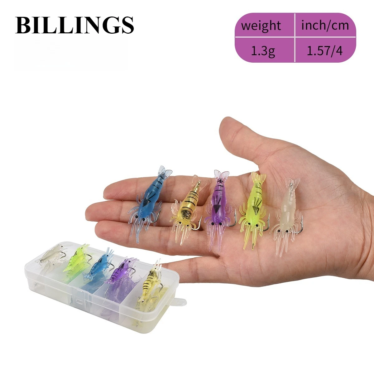 BILLINGS 5/25 pcs Shrimp-shaped soft fishing lures with lifelike whiskers, suitable for both freshwater and saltwater