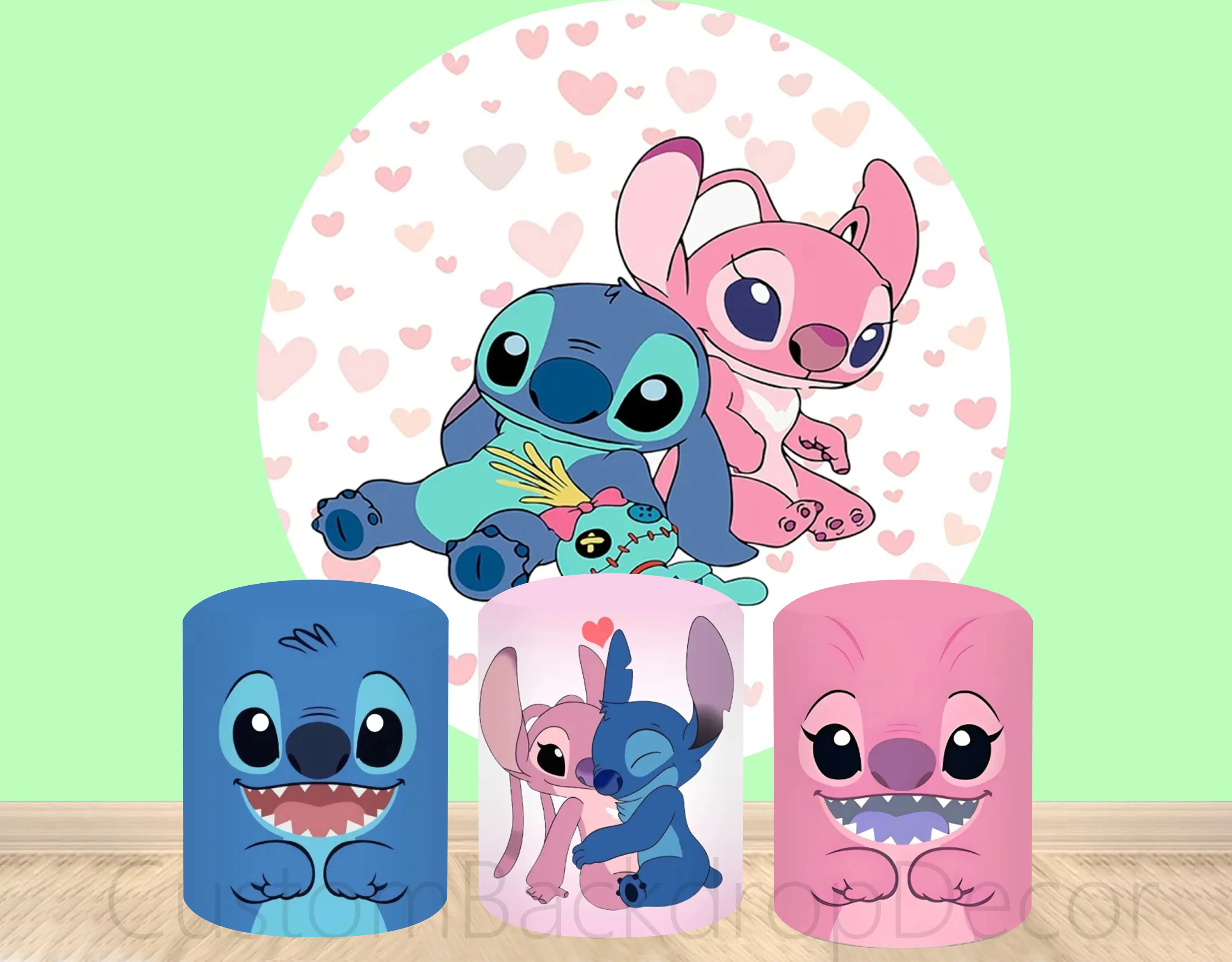 Sfondo rotondo Lilo e Stitch Copertura per botte di cartone animato a tema Disney Decorazione personalizzata per feste di compleanno per baby shower