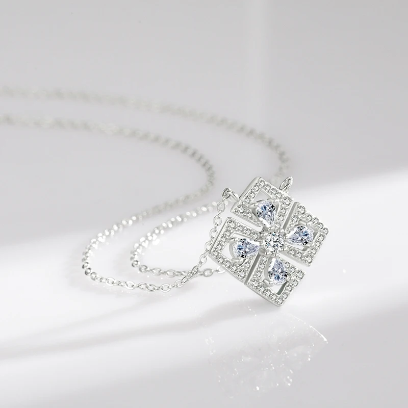 MODIAN Classic Flower Water Drop 5A CZ Necklace 925 Sterling Silver Sparkling Luxury Pendant Necklace for Women Wedding Jewelry