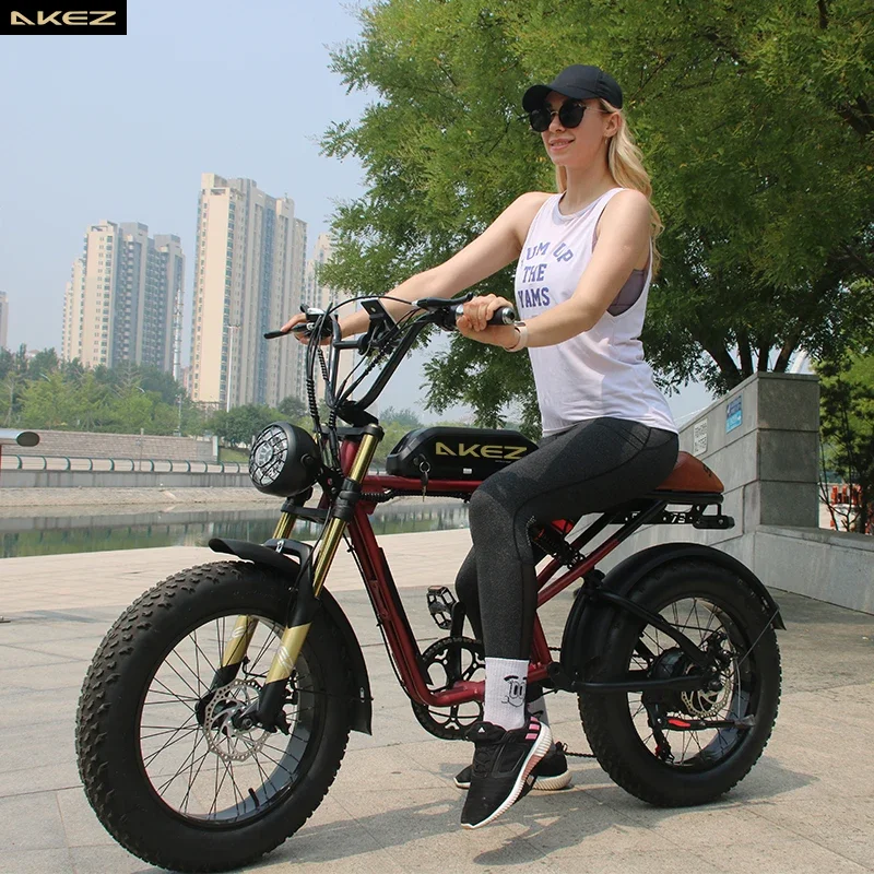 

US Warehouse 2025 AKEZ 48V 750W Electric Bike with Dual Battery 26Ah, Powerful Fat Tire Off-Road E-Bike for Adults
