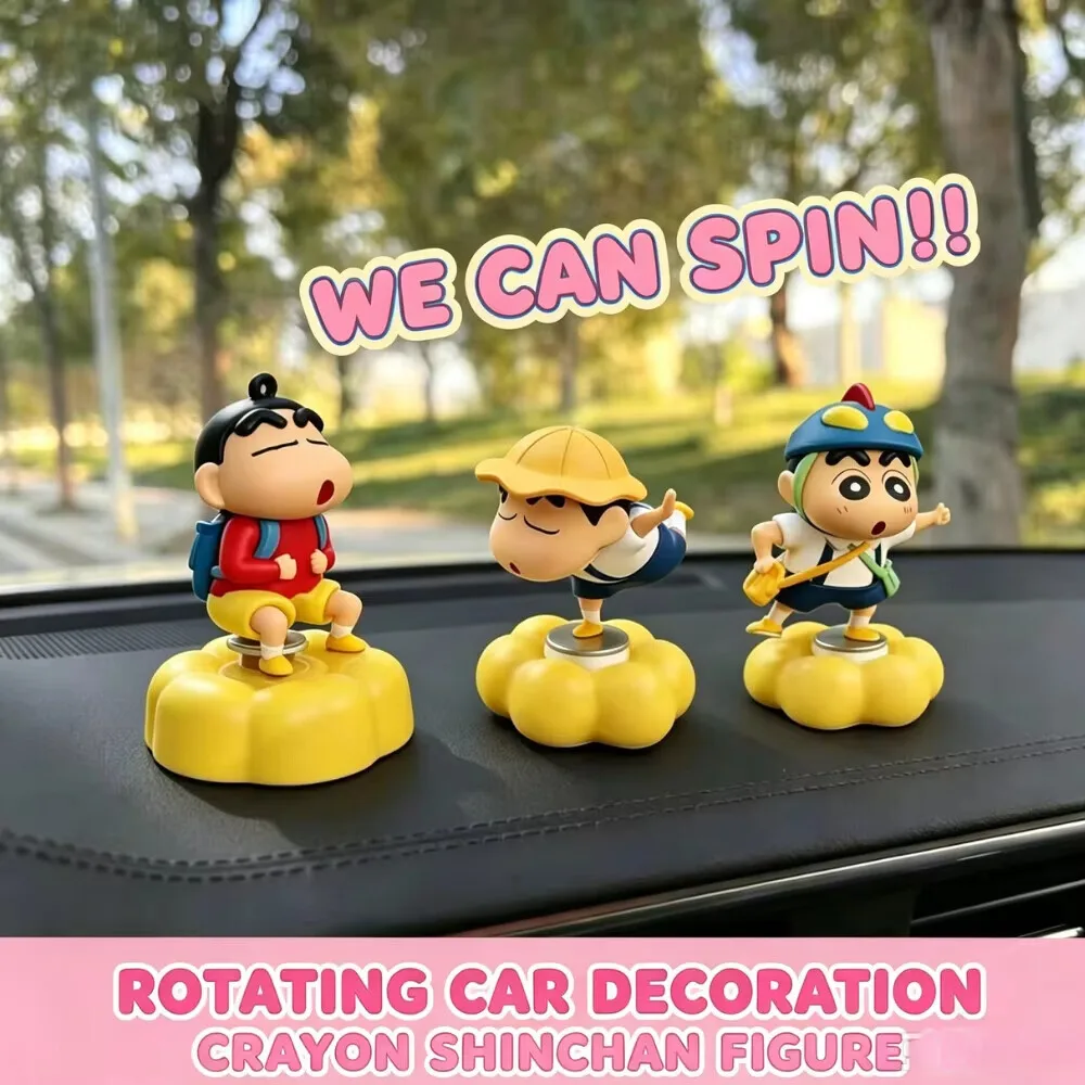 Ornements rotatifs amusants et mignons Crayon Shin-Chan pour tableau de bord de voiture, décorations de console intérieure automobile, figurines, décoration de bureau, mini-modèle