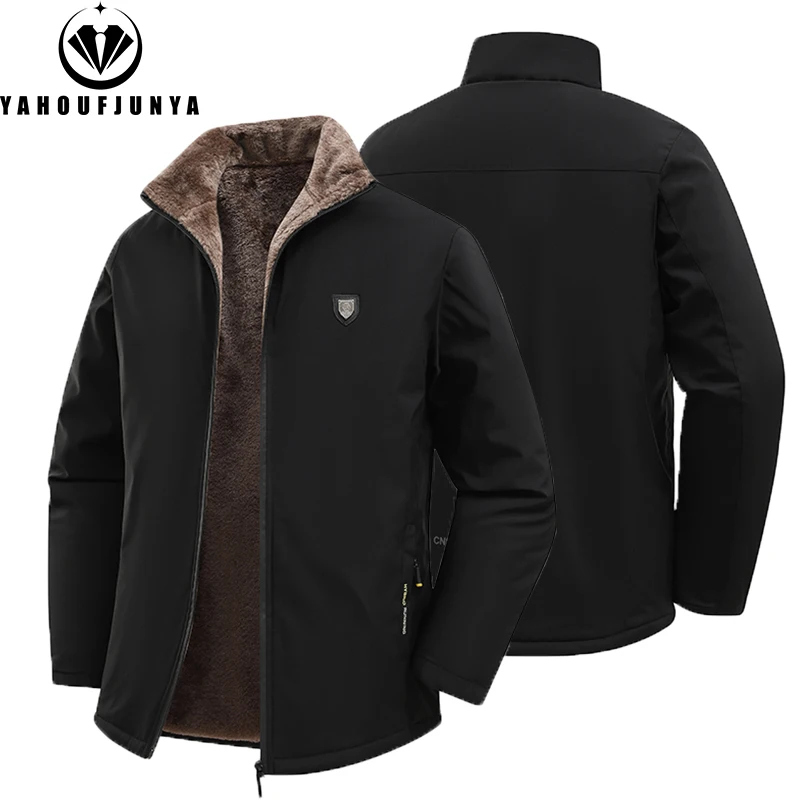 

2025 Новая зимняя мужская уличная ветрозащитная флисовая теплая куртка, мужская осенняя повседневная модная куртка с воротником-стойкой на молнии, мужское пальто, топы